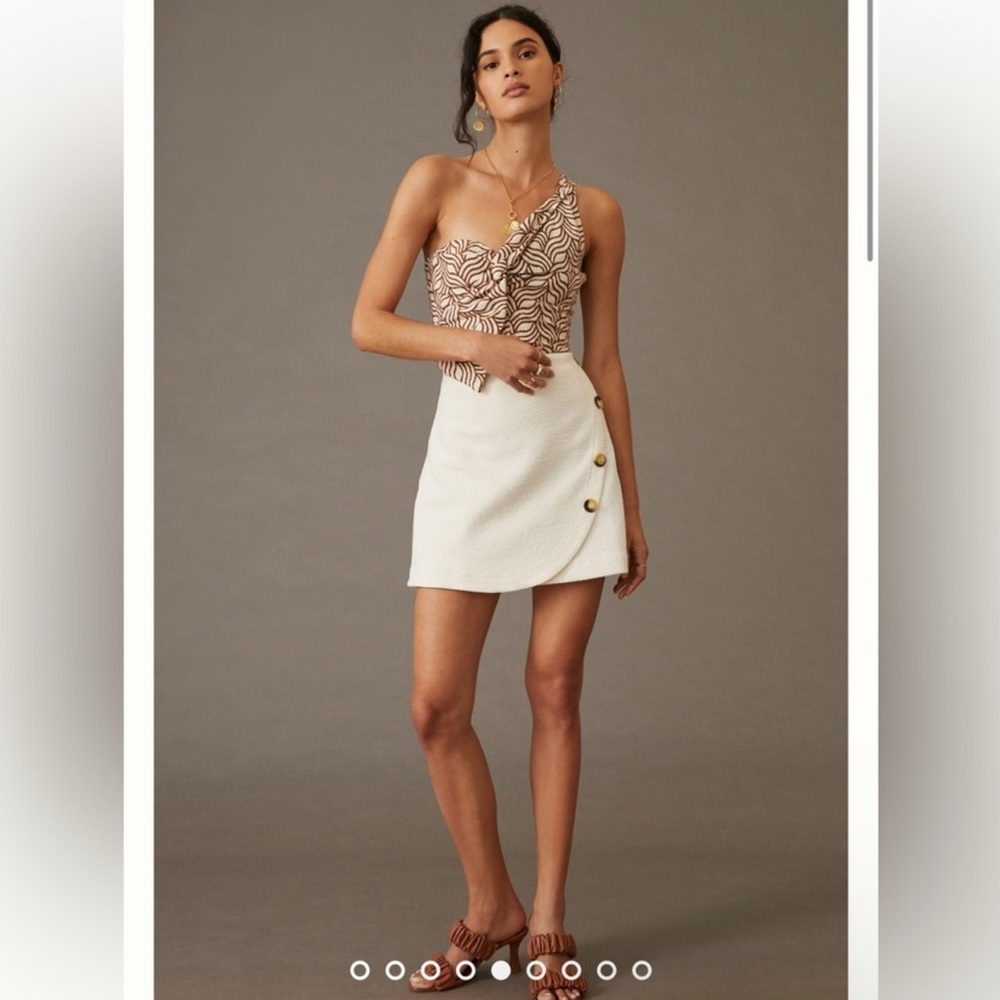 Anthropologie NEW Maeve Knit Mini Overlap Wrap Skirt Size XL Buttons White
